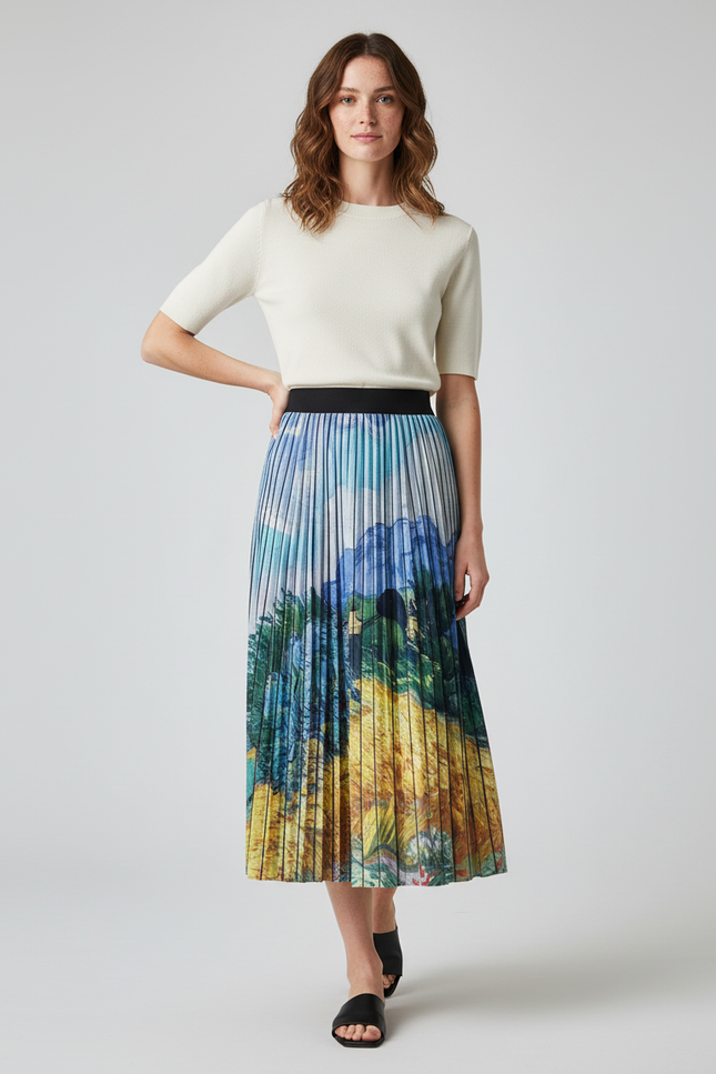 Jupe Longue Plissée Imprimée Fluide
