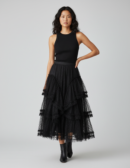 Jupe Longue Noire Volant