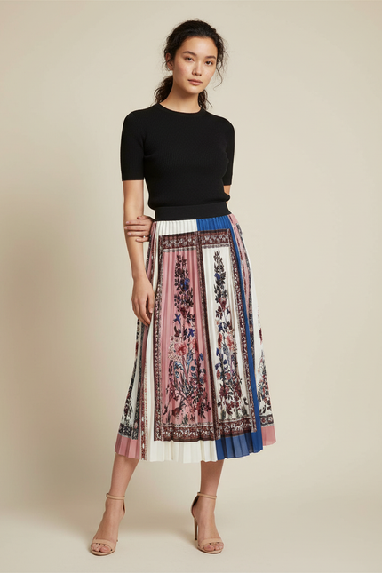 Jupe Longue Plissée Imprimée Florale Chic