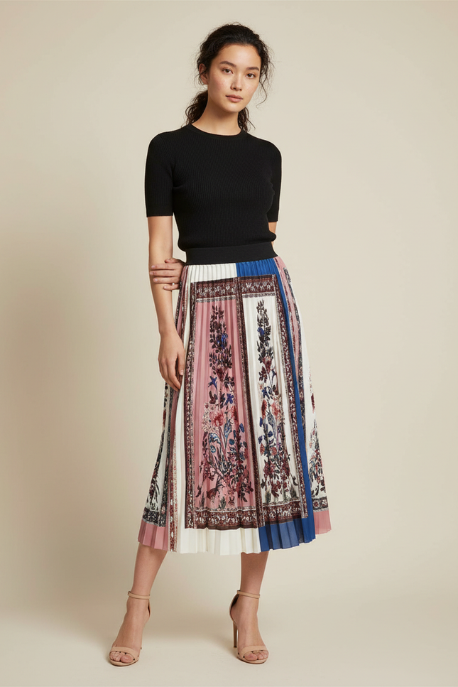 Jupe Longue Plissée Imprimée Florale Chic