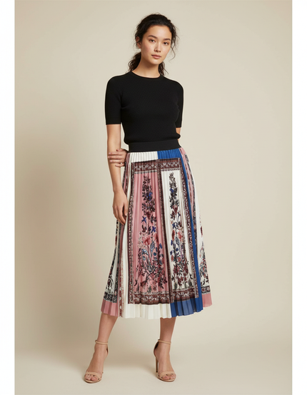 Jupe Longue Plissée Imprimée Florale Chic