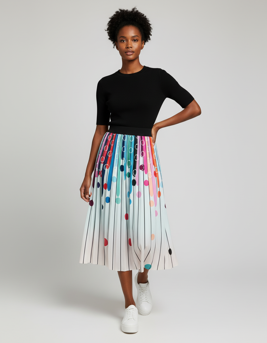 Jupe Longue Plissée Imprimé Coloré Chic