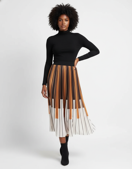 Jupe Longue Plissée Motif Piano Élégante