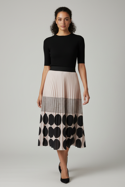 Jupe Longue Plissée Chic Motif Géométrique