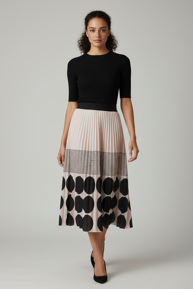 Jupe Longue Plissée Chic Motif Géométrique