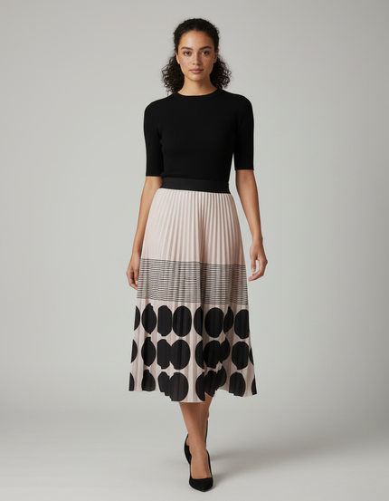 Jupe Longue Plissée Chic Motif Géométrique