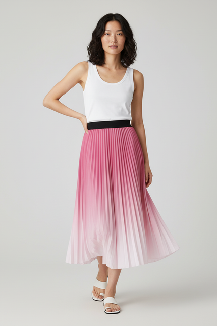 Jupe Longue Dégradé Rose Plissée Fluide