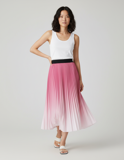 Jupe Longue Dégradé Rose Plissée Fluide