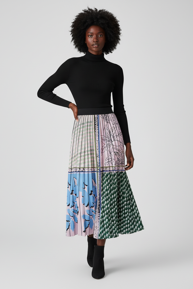 Jupe Longue Plissée Motifs Chic