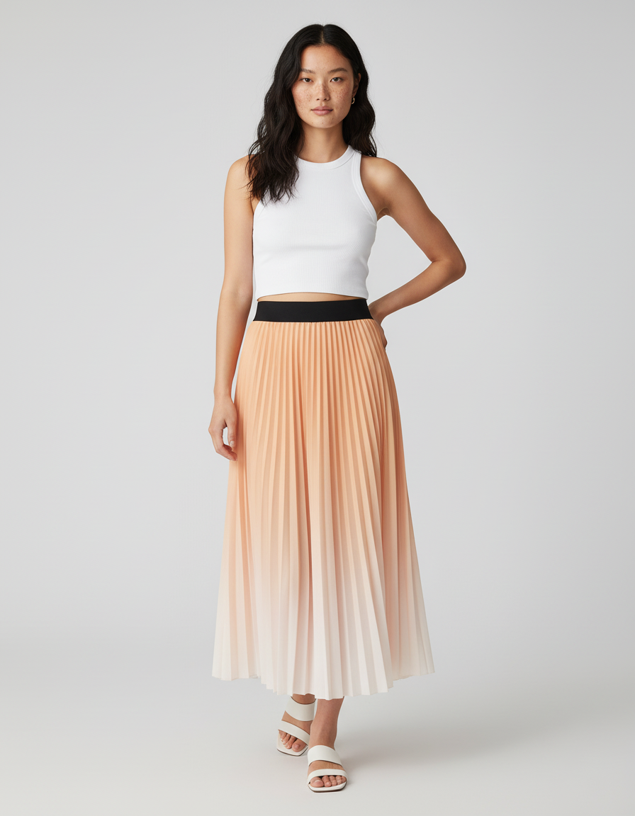 Jupe Longue Plissée Ombrée Fluide