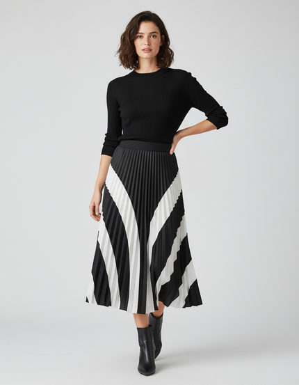 Jupe Longue Noire Et Blanche Plissée Chic