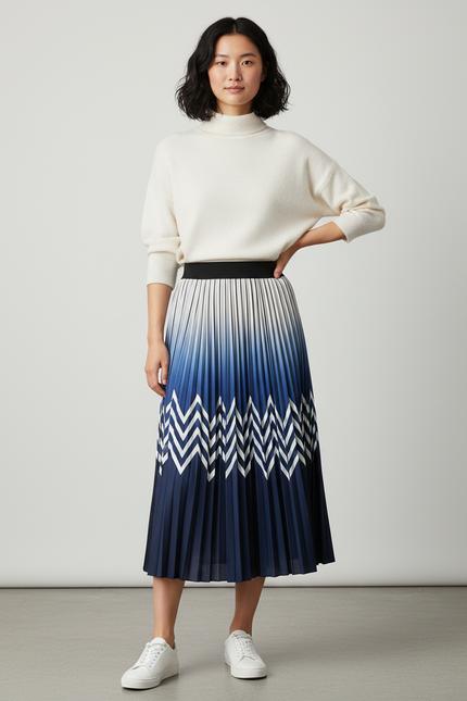 Jupe Longue Plissée Imprimée Dégradé Chic