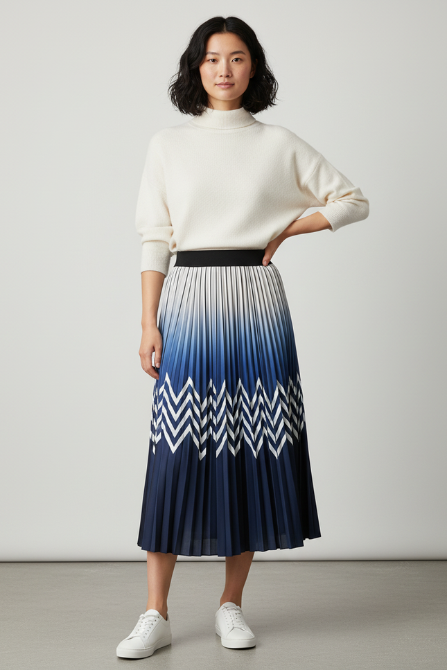 Jupe Longue Plissée Imprimée Dégradé Chic