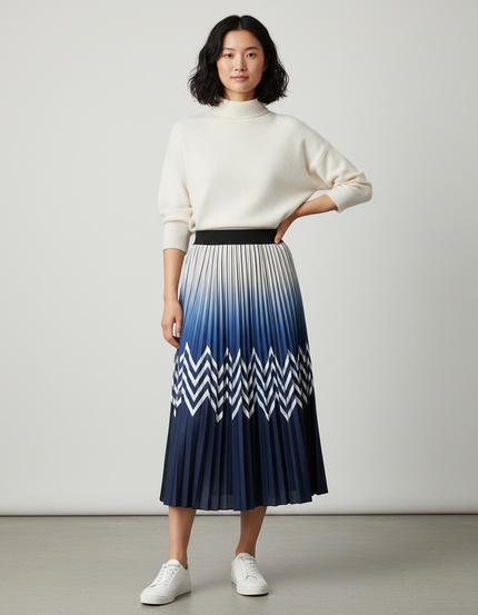 Jupe Longue Plissée Imprimée Dégradé Chic