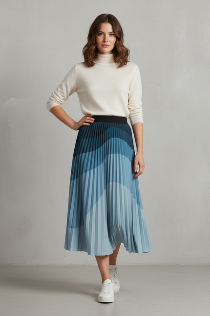Jupe Longue Plissée Motif Dégradé Fluide