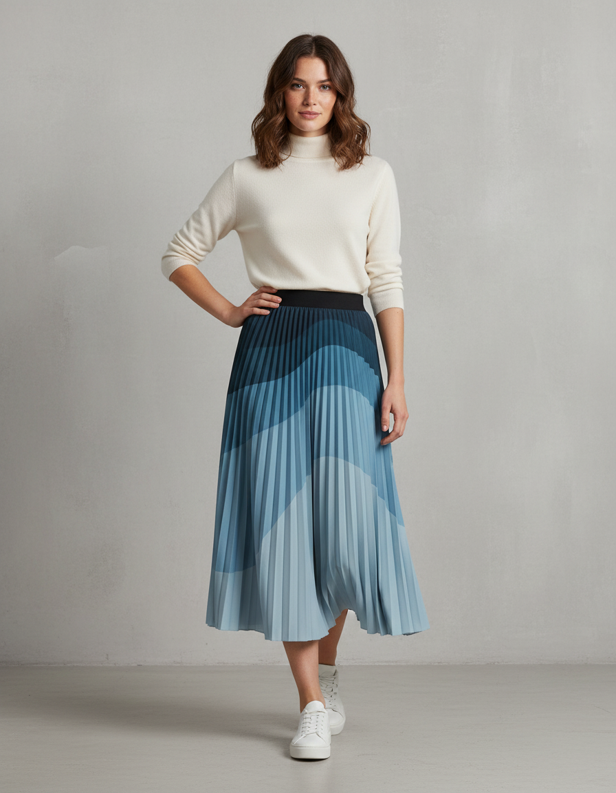 Jupe Longue Plissée Motif Dégradé Fluide