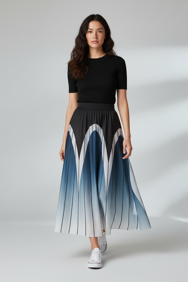 Jupe Longue Satin Imprimé Dégradé Chic