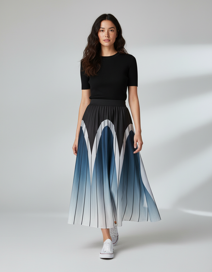 Jupe Longue Satin Imprimé Dégradé Chic