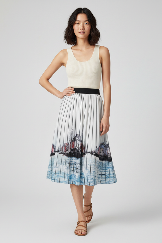 Jupe Longue Plissée Imprimée Chic Mode