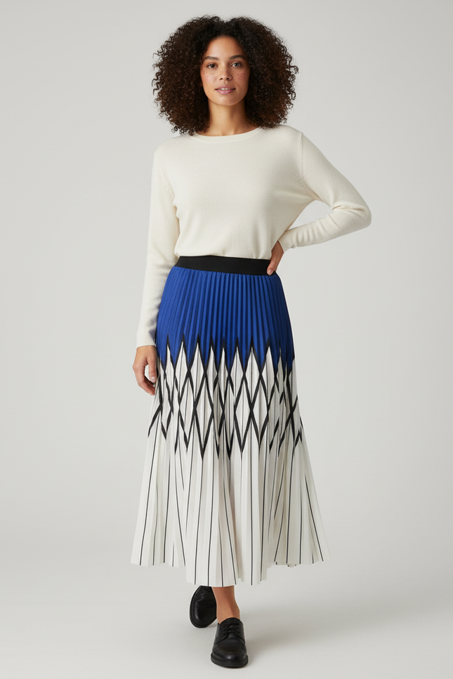 Jupe Longue Plissée Géométrique Chic