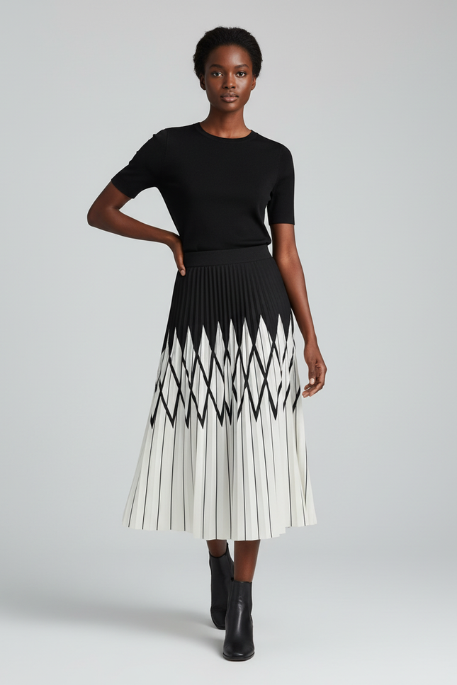 Jupe Longue Plissée Noir Et Blanc Chic
