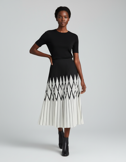 Jupe Longue Plissée Noir Et Blanc Chic