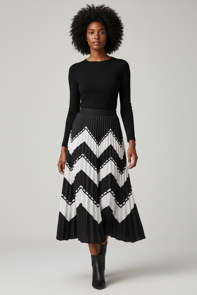 Jupe Longue Plissée Chevron Élégante