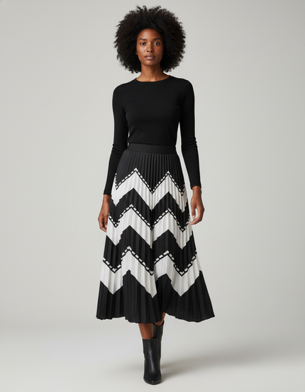 Jupe Longue Plissée Chevron Élégante