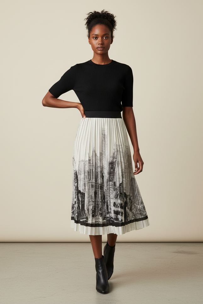 Jupe Longue Plissée Imprimée Élégante Chic