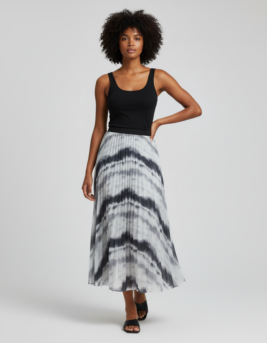 Jupe Longue Plissée Tie-Dye Élégante