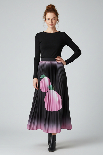 Jupe Longue Plissée Imprimée Chic Femme