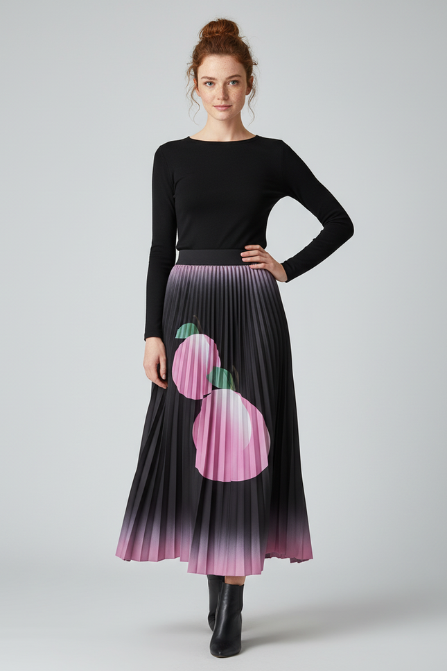 Jupe Longue Plissée Imprimée Chic Femme