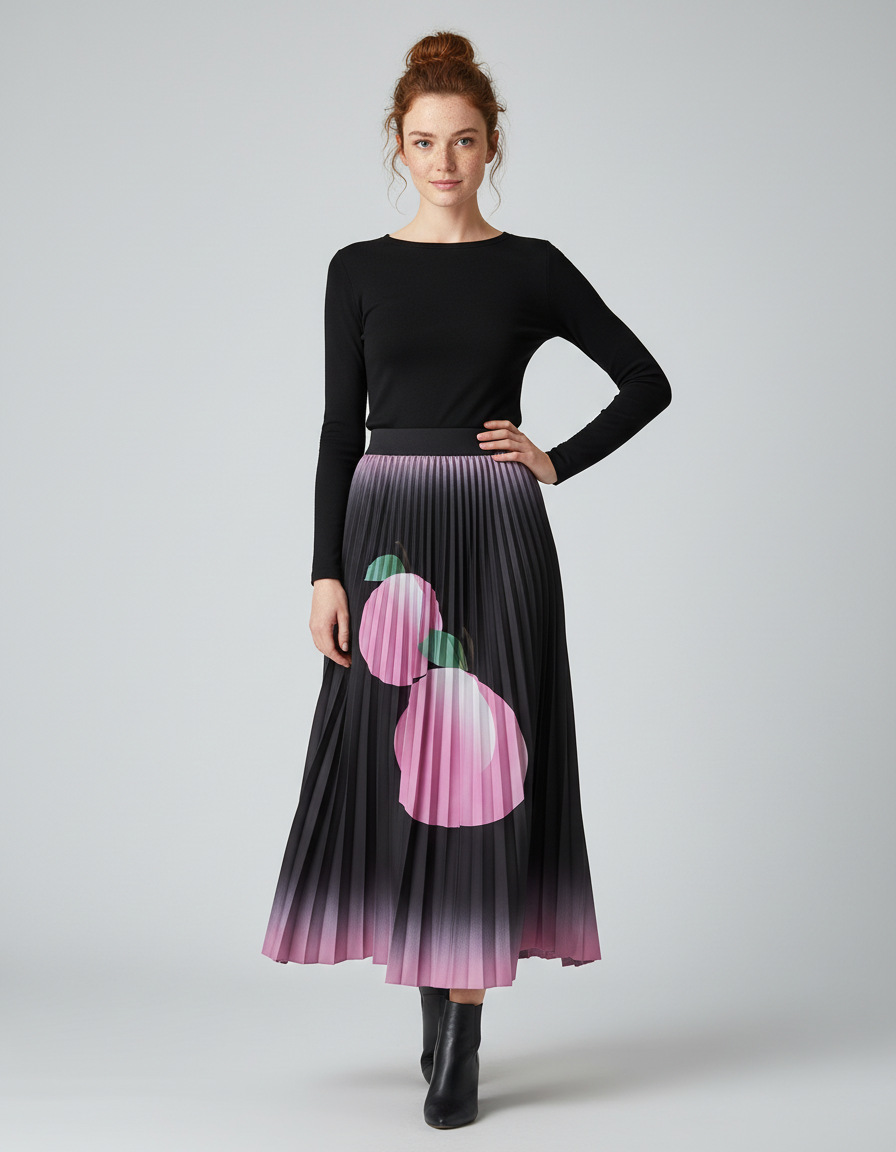 Jupe Longue Plissée Imprimée Chic Femme
