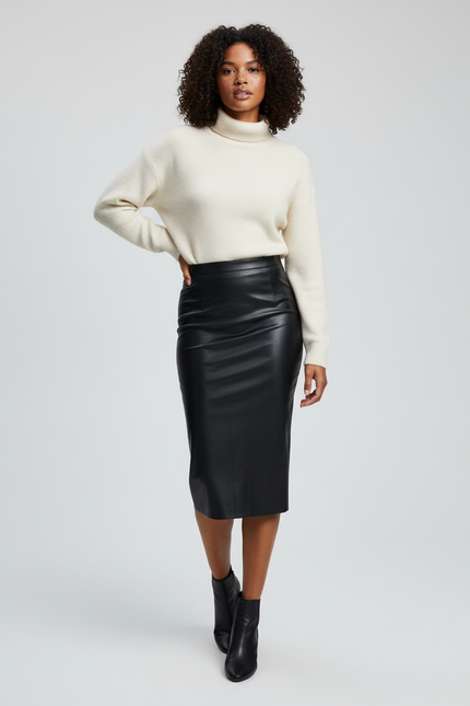 Jupe Noir Moulante Mi-Longue