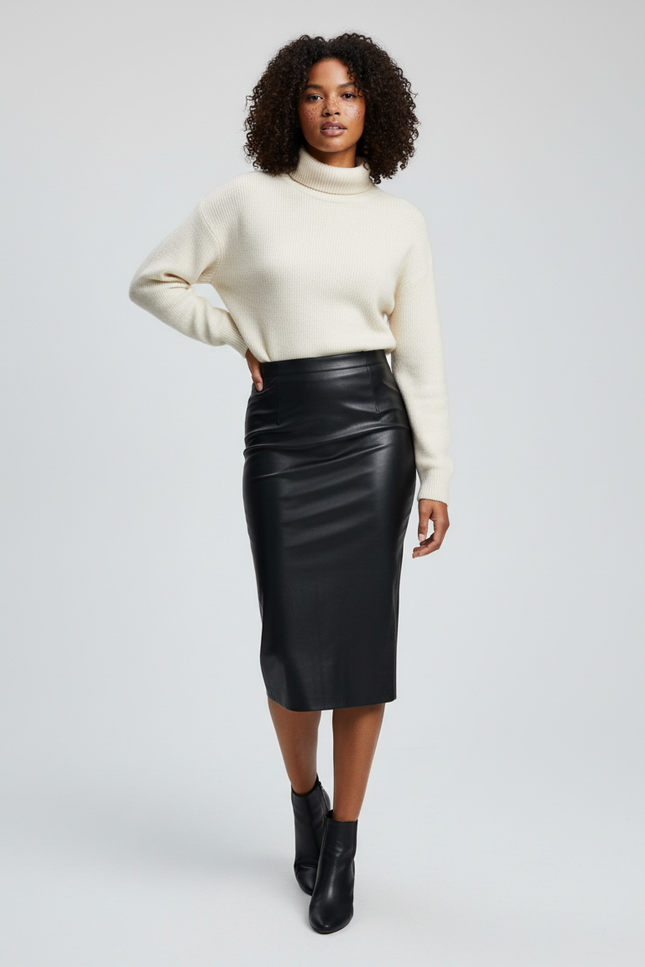Jupe Noir Moulante Mi-Longue