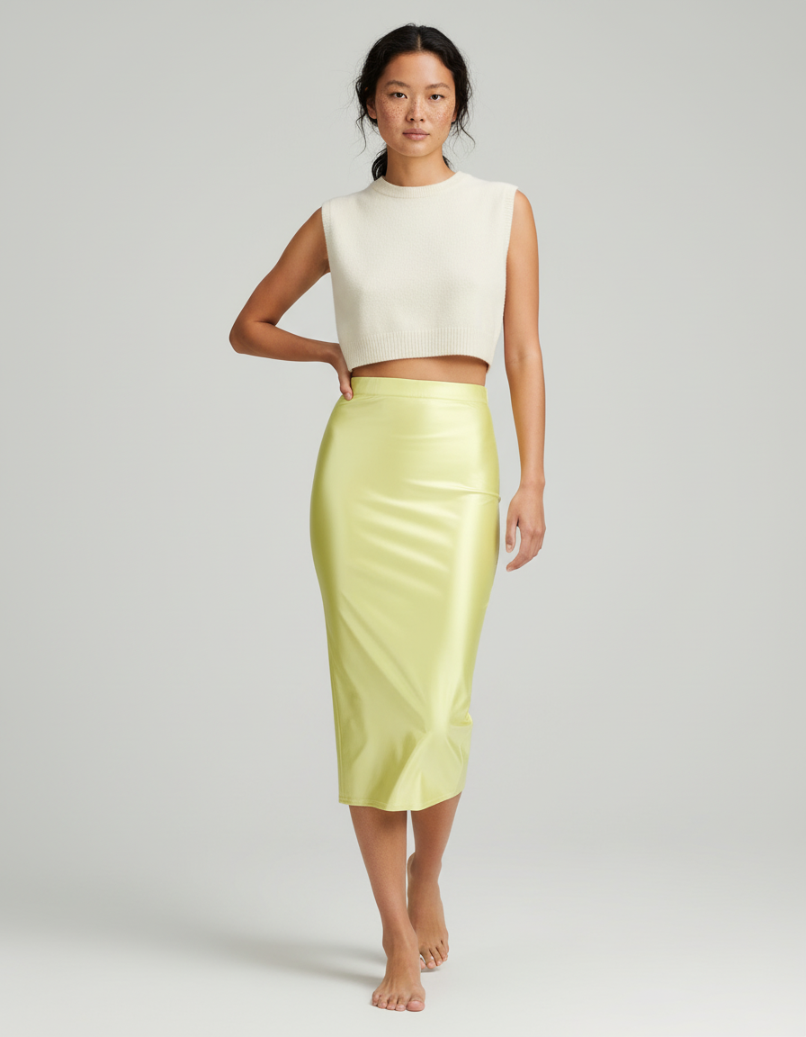 Jupe Longue Jaune Satinée Brillante Élégante