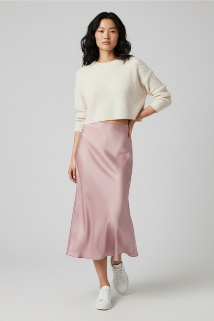 Jupe Longue Satin Rose