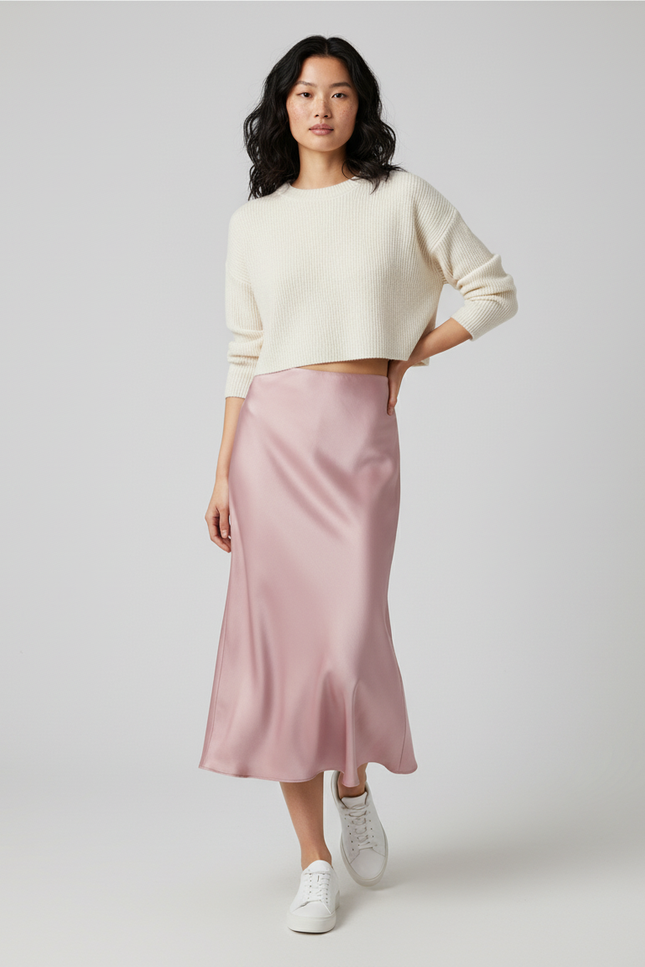 Jupe Longue Satin Rose