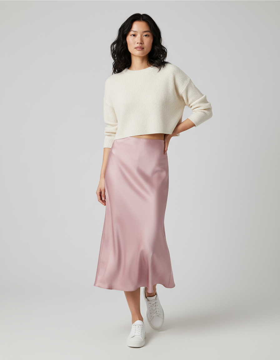 Jupe Longue Satin Rose