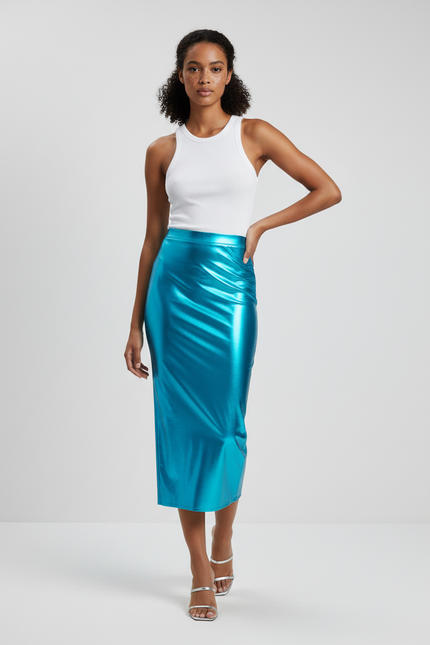 Jupe Longue Bleu Brillant Satinée Chic