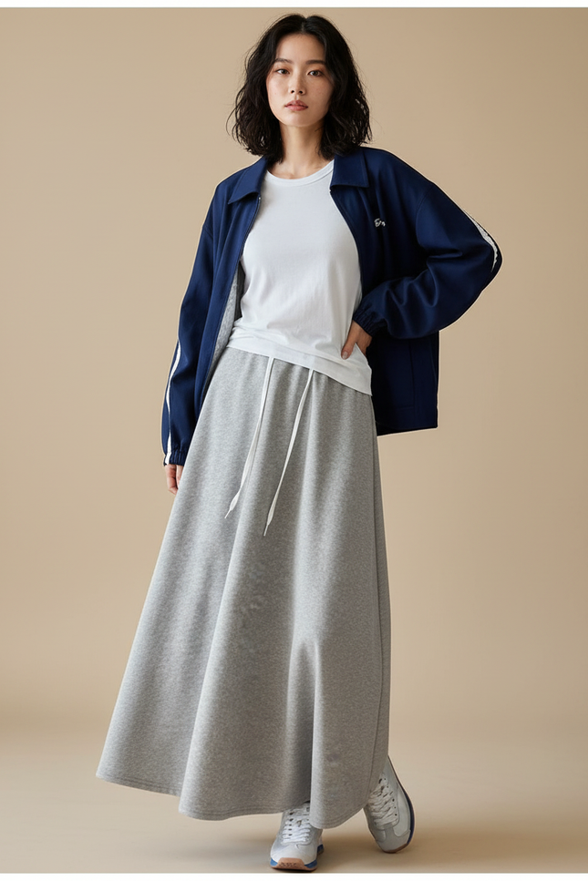 Jupe Longue Grise Molleton Décontractée