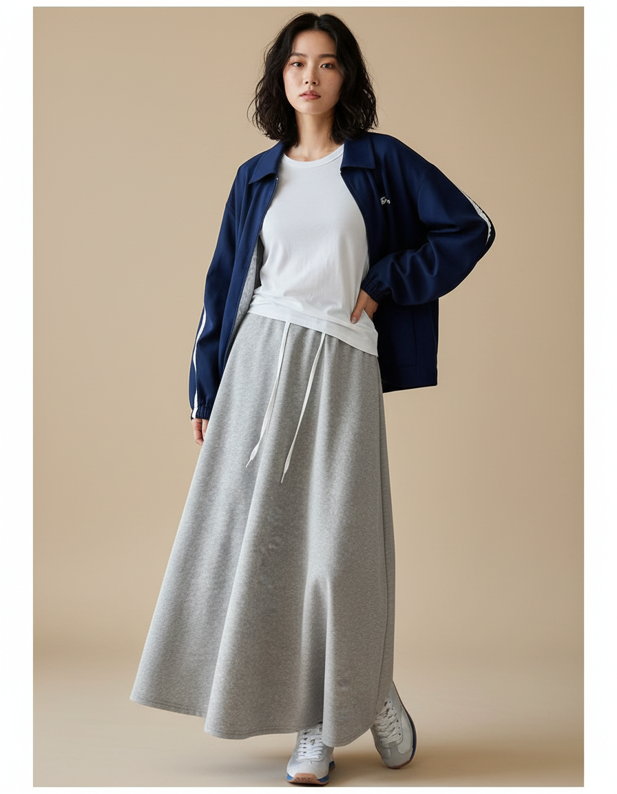 Jupe Longue Grise Molleton Décontractée