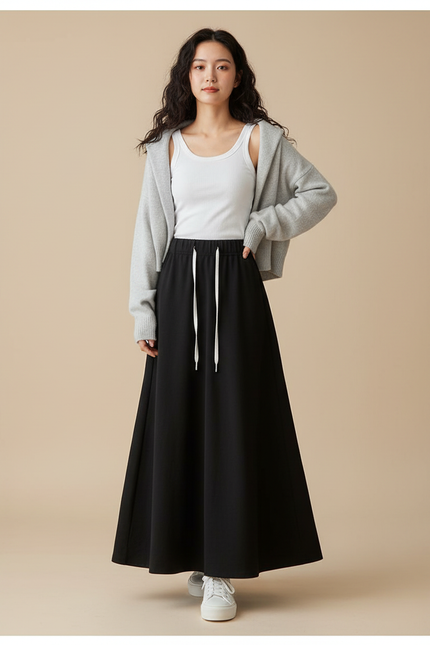 Jupe Longue Noire Fluide Décontractée