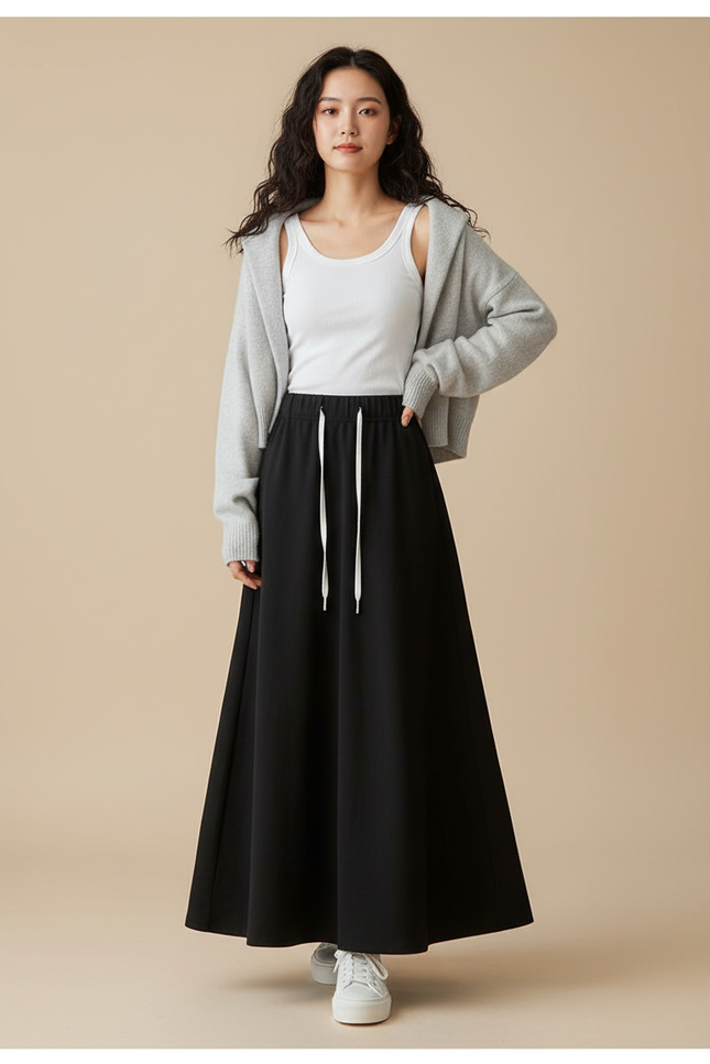 Jupe Longue Noire Fluide Décontractée