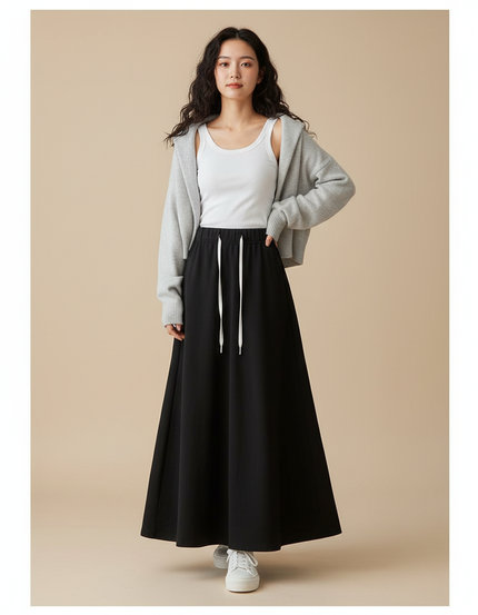 Jupe Longue Noire Fluide Décontractée