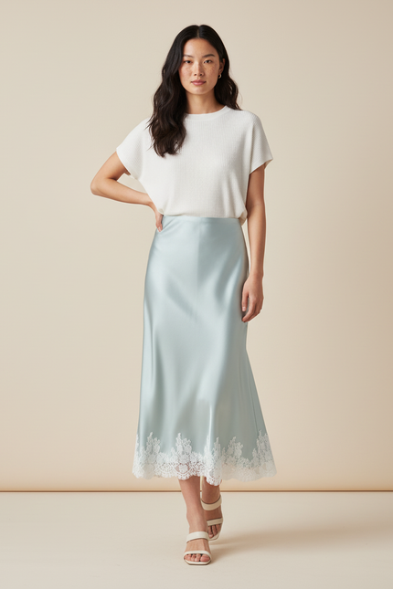 Jupe Longue Satin Dentelle Élégante Soirée