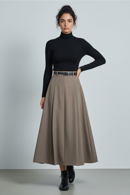 Jupe Longue Plissée Taille Haute Chic