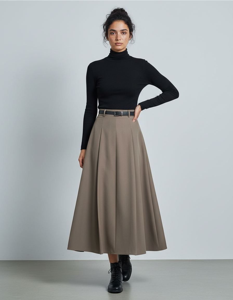 Jupe Longue Plissée Taille Haute Chic