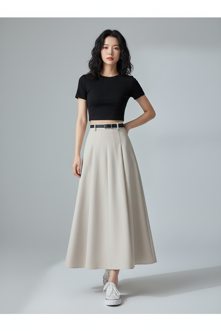 Jupe Longue Beige Plissée Chic