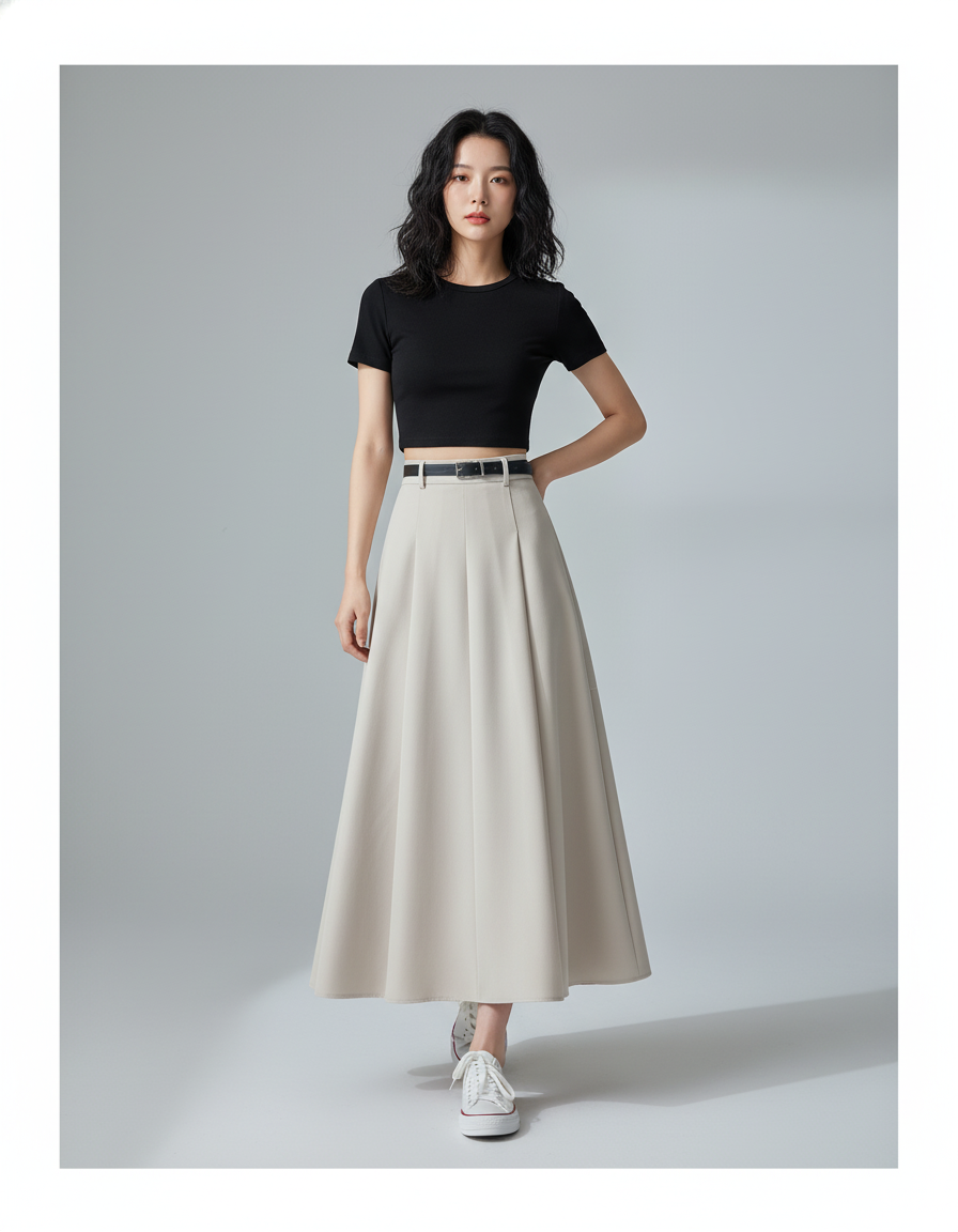 Jupe Longue Beige Plissée Chic